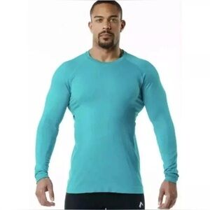 New Alphalete Small Hero Seamless Long Sleeve Trident Blue Crew Neck Pullover